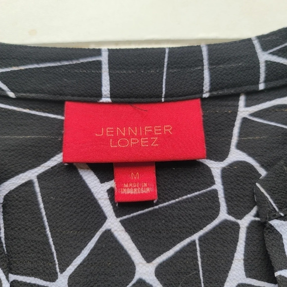 Jennifer Lopes Women’s Top Blouse Animal Print Black White Gold Print V-Neck M - Picture 4 of 16